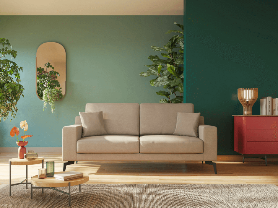 Cani e gatti sul divano - divano moderno in microfibra